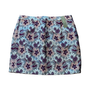 J.Crew Size 8 Crew Collection Retro Mini Skirt Foral Brocade Burgundy Silver NWT